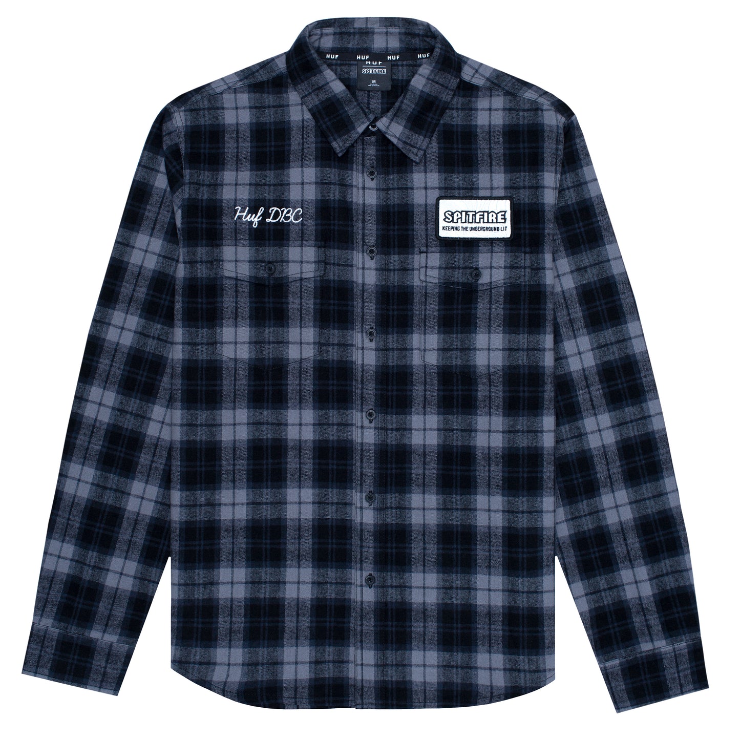 HUF x Spitfire L/S Men's Flannel Shirt, Black