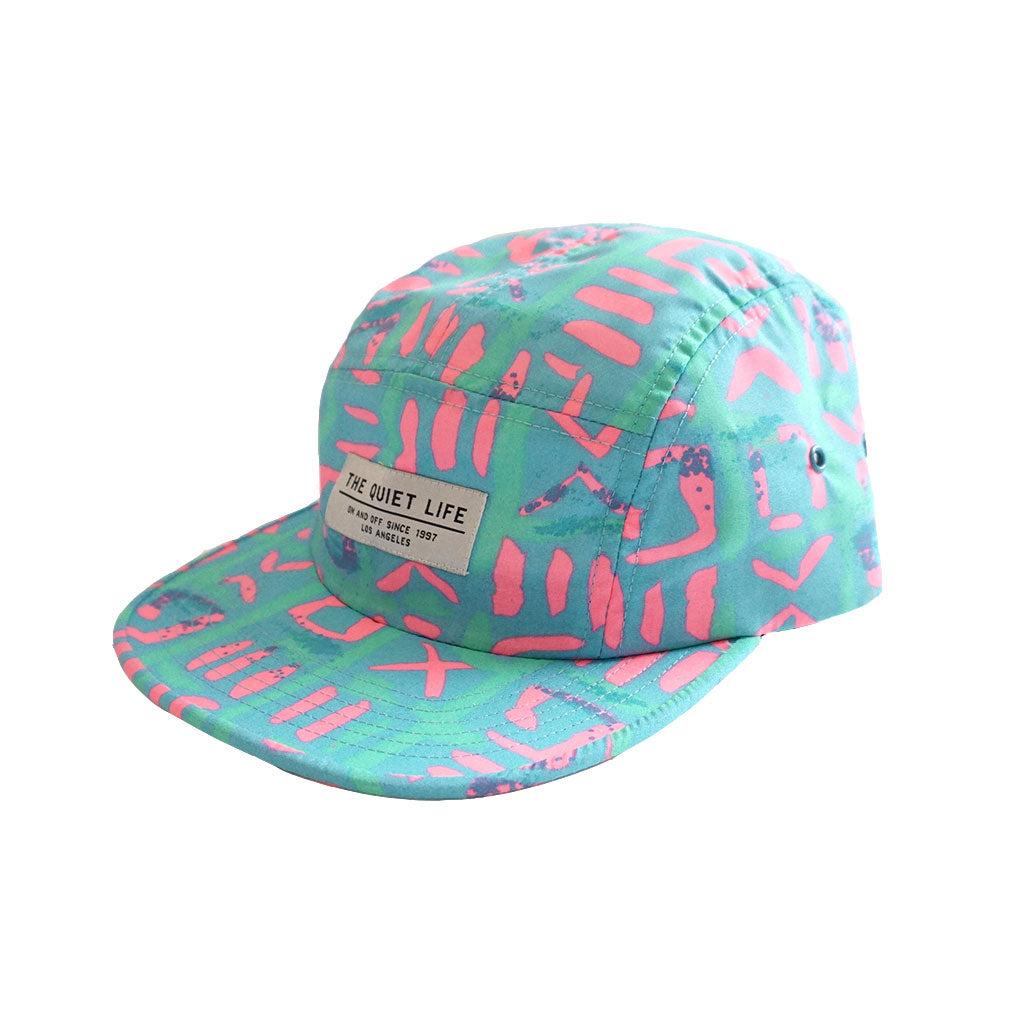 The Quiet Life - Neon Tribe 5 Panel Camper Hat, Blue/Pink