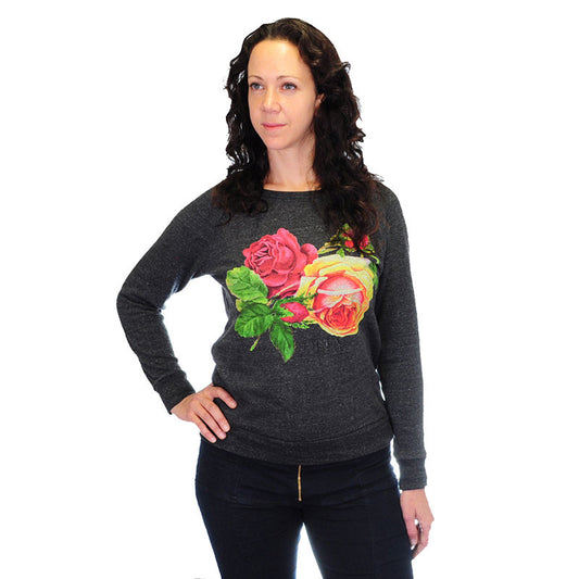 OBEY - Bed of Roses Women's Graphic Fleece, Heather Onyx - The Giant Peach