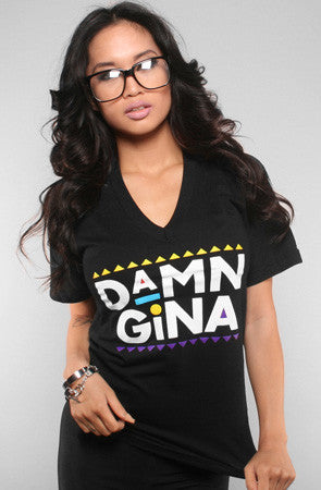 Adapt - Damn Gina Women's V-Neck Shirt, Black - The Giant Peach