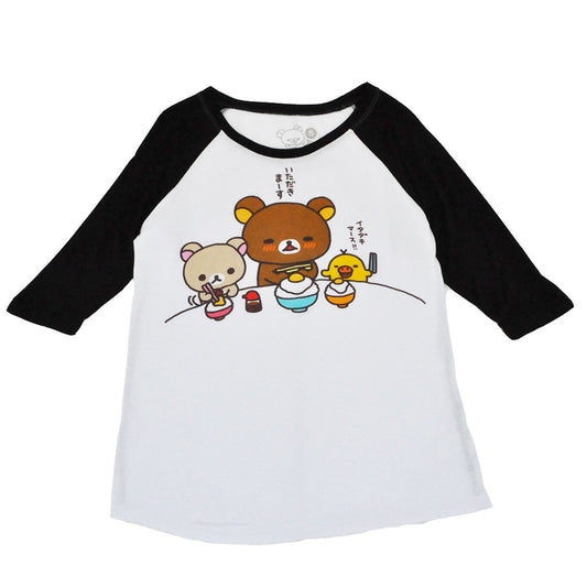 Rilakkuma Dinner Time Junior's Raglan, White/Black - The Giant Peach