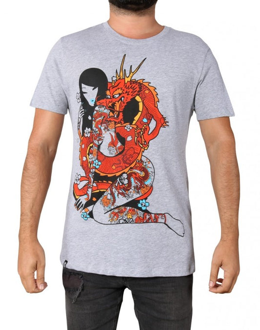 tokidoki TKDK - Dragon Chaser Men's Shirt, Light Heather Grey - The Giant Peach