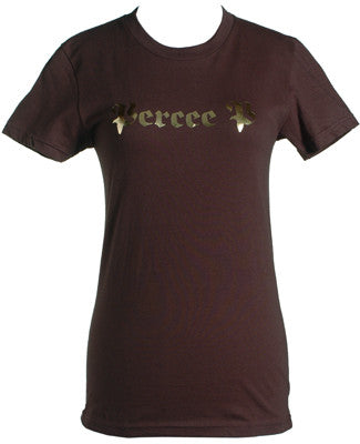 Percee P - Logo Women's Shirt, Brown/Gold Foil - The Giant Peach