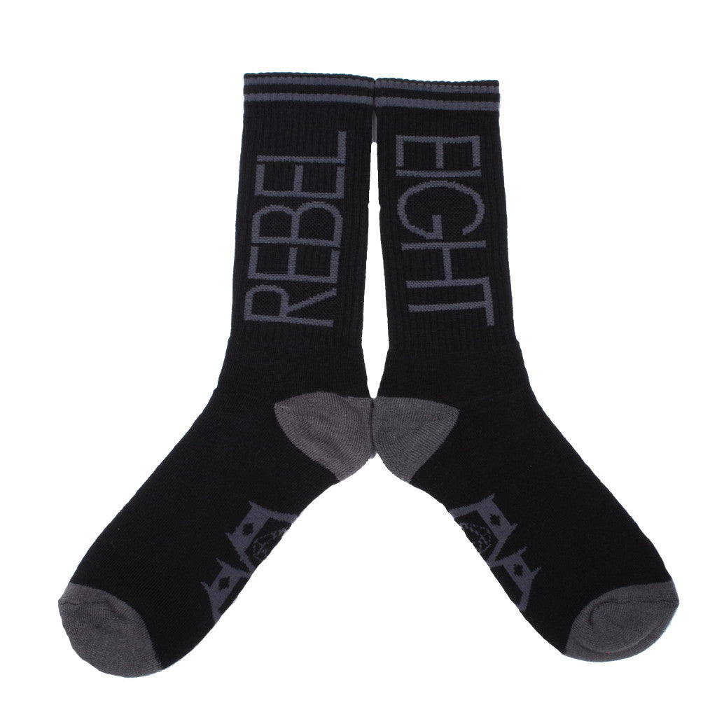 Rebel8 - Flip Logo Socks, Black and Grey - The Giant Peach