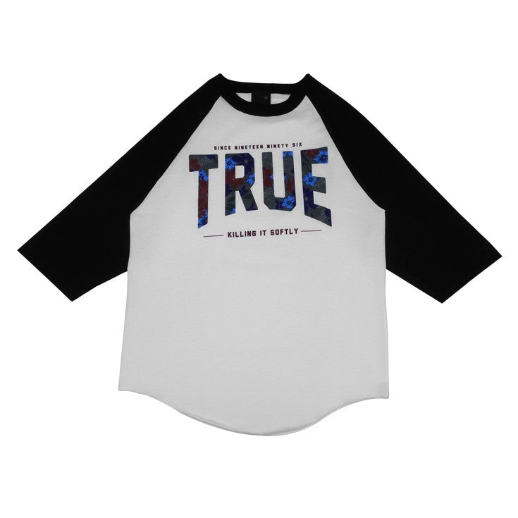 TRUE - Men's True Floral 2 Raglan Tee Shirt, White/Black - The Giant Peach