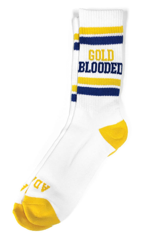 Adapt - Gold Blooded Men's Socks, White/Royal - The Giant Peach