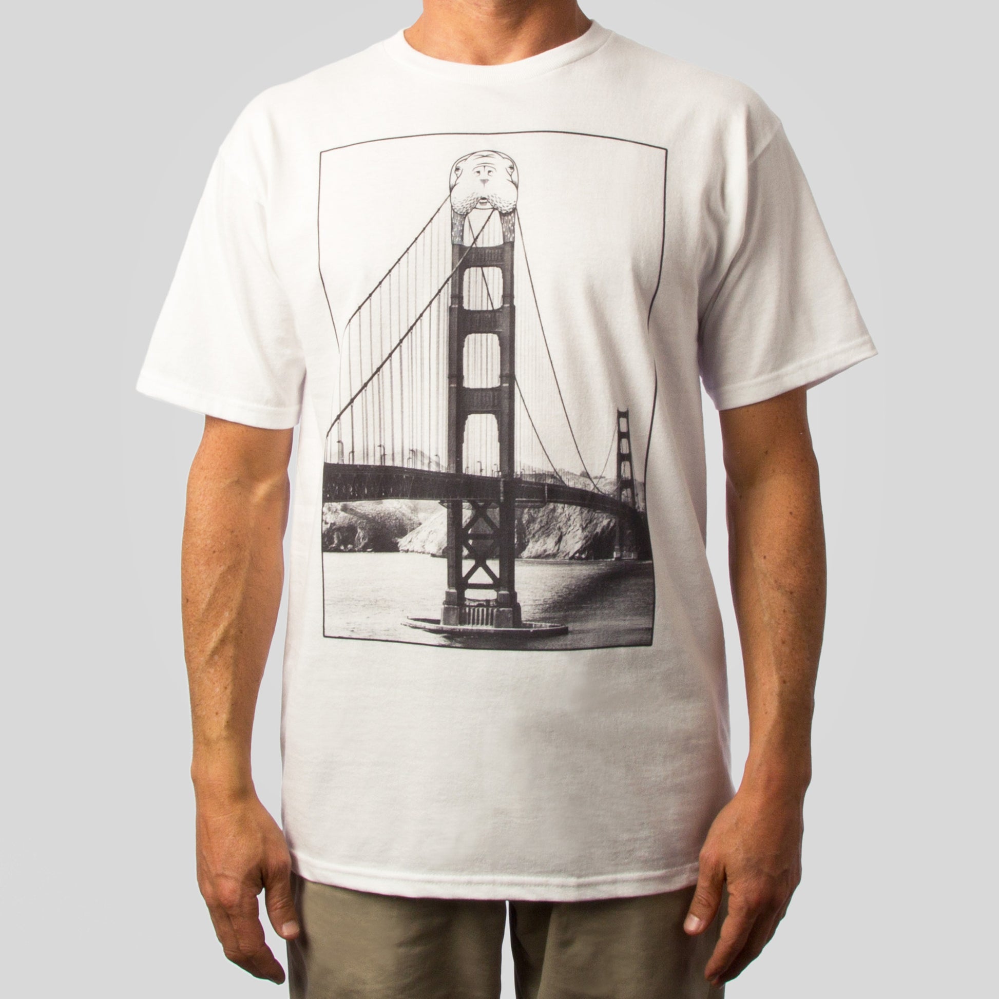 SuperFishal (Jeremy Fish) - Golden Tusk Bridge Men's Shirt, White - The Giant Peach