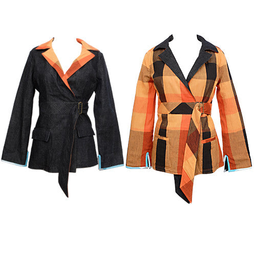 Nicacelly - Reverb Reversible Women's Blazer, Indigo/Orange - The Giant Peach