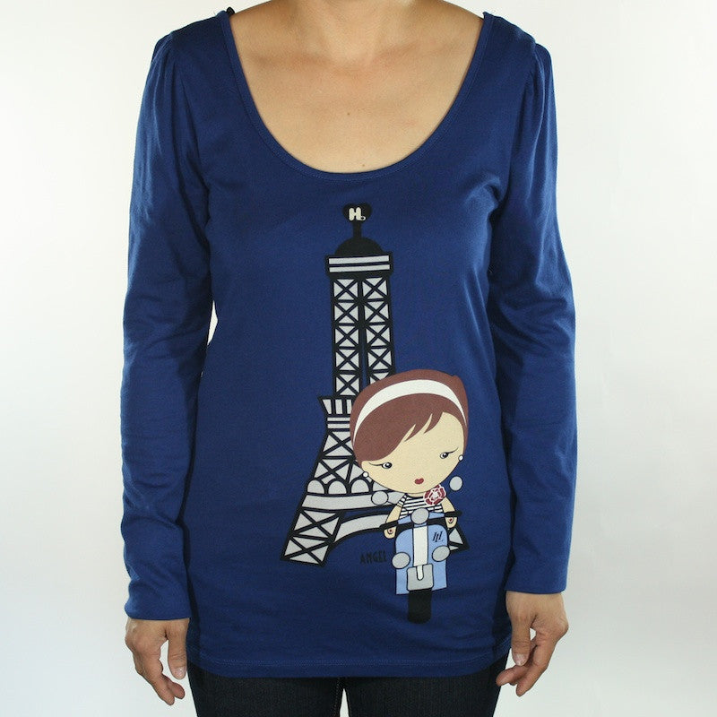 Harajuku Lovers - Angel Frenchie Girl Puff L/S Juniors Top, Deep Blue - The Giant Peach