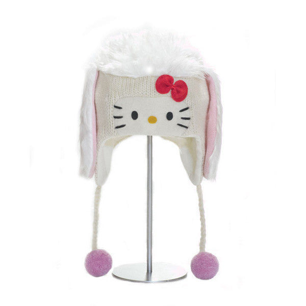 knitwits - Hello Kitty Women's Poodle Pilot Hat, White - The Giant Peach