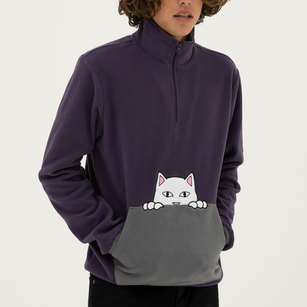 RIPNDIP - Peek A Nermal Brushed Fleece 3/4 Men's Zip Sweater, Purple/Gray