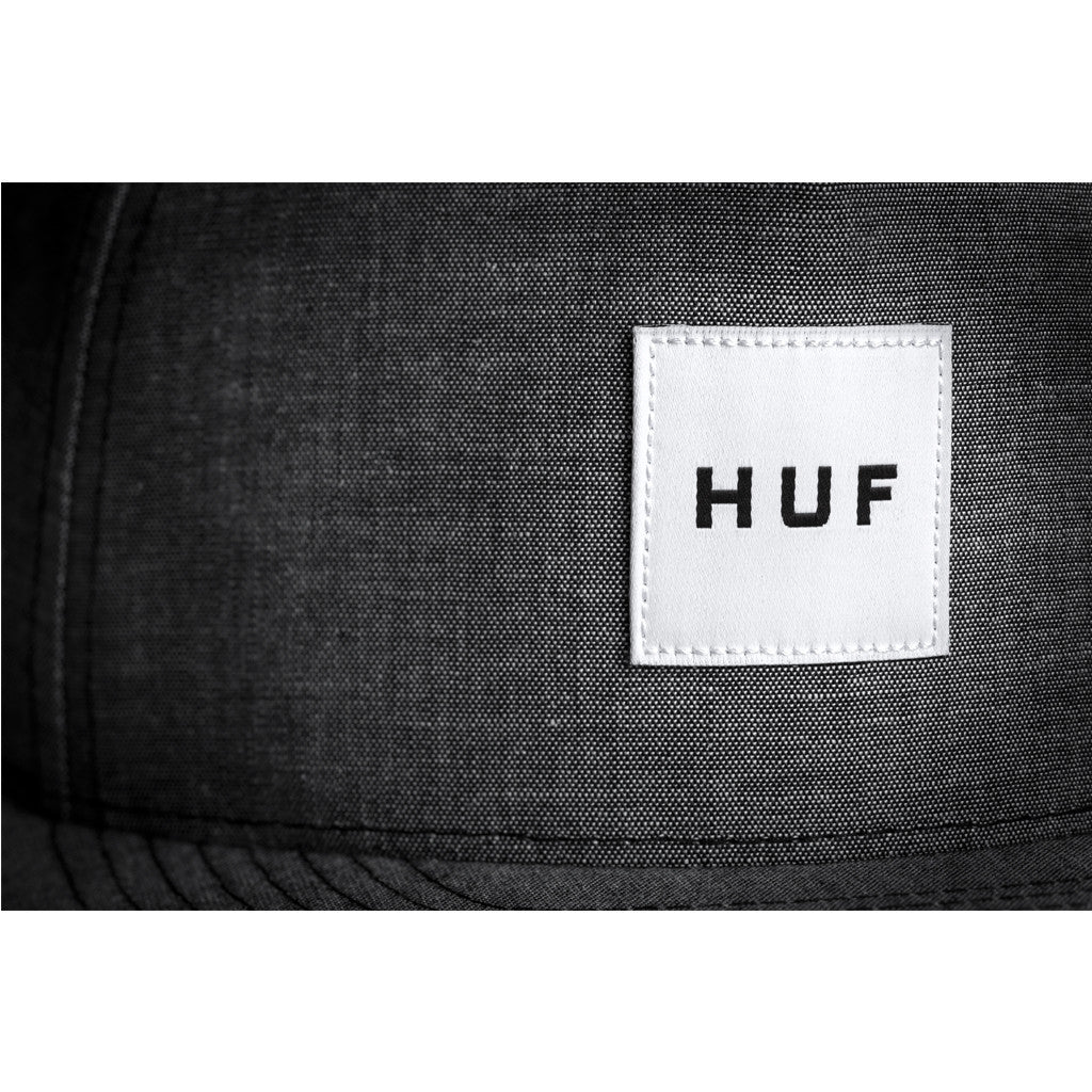 HUF - Chambray Box Logo Snapback, Black - The Giant Peach