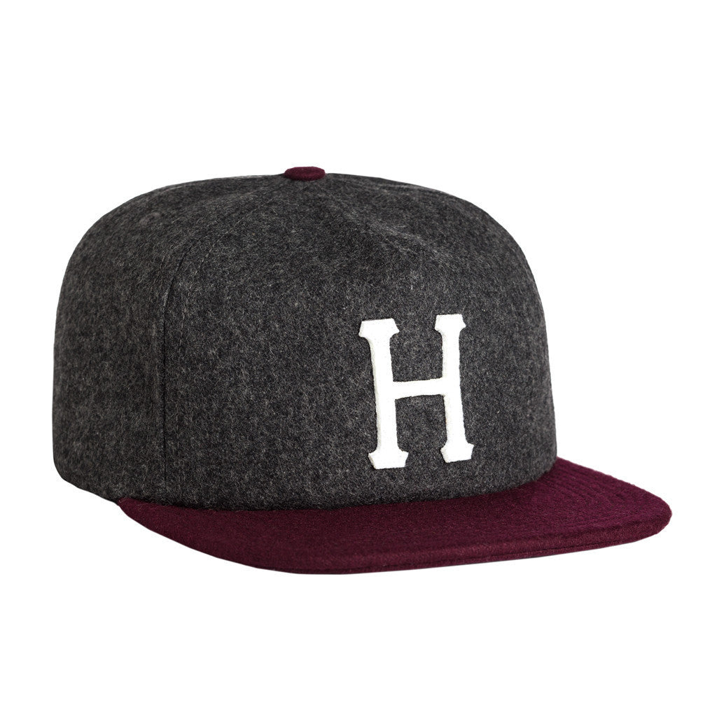 HUF - Wool Classic H Strapback Hat, Charcoal/Wine - The Giant Peach