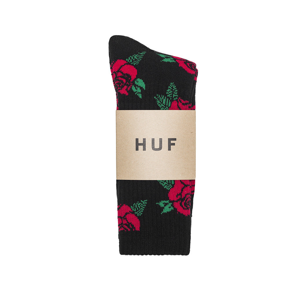 HUF - Black Rose Crew Socks, Black/Red/Green - The Giant Peach