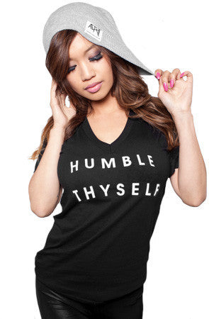 Adapt - Humble Thyself Women's V-Neck Shirt, Black - The Giant Peach