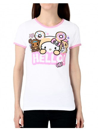 tokidoki x Hello Kitty Say Hello Women's Ringer Tee, White - The Giant Peach