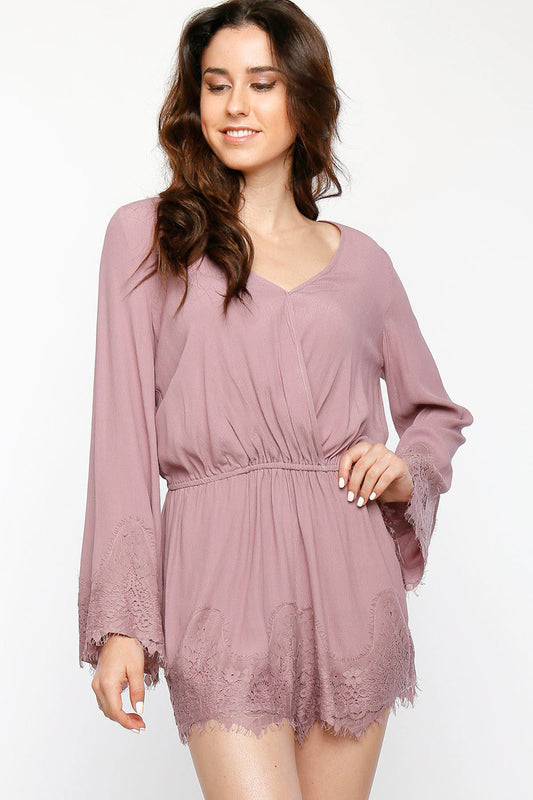 Lacey Bell Sleeve Women's Romper, Blush - The Giant Peach