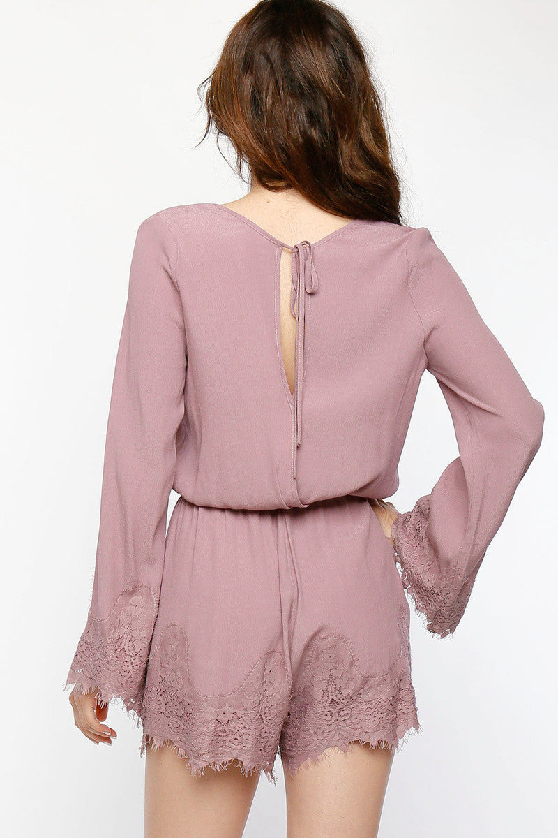 Lacey Bell Sleeve Women's Romper, Blush - The Giant Peach