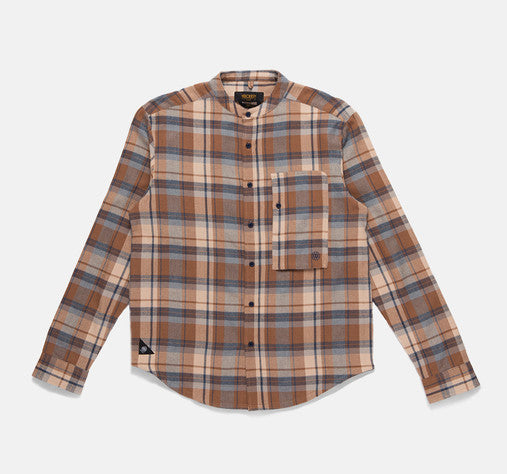 10Deep - Mandarin Button-Down Men's Flannel Shirt, Beige - The Giant Peach