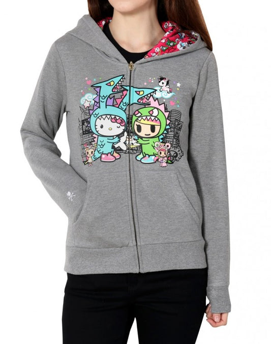 tokidoki x Hello Kitty - Monster Buds Women's Hoodie, Dark Heather Grey - The Giant Peach