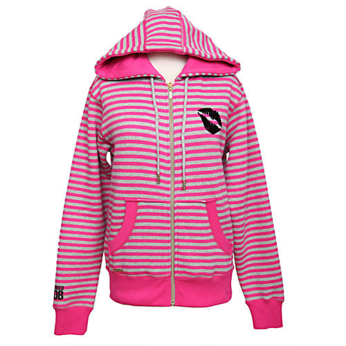 Married to the Mob - Candy Stripe Women's Zip Hoodie, Heather Grey/Pink - The Giant Peach
