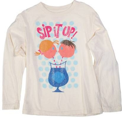made U look - Sip It Up Infant & Toddler L/S Tee, Antique White - The Giant Peach