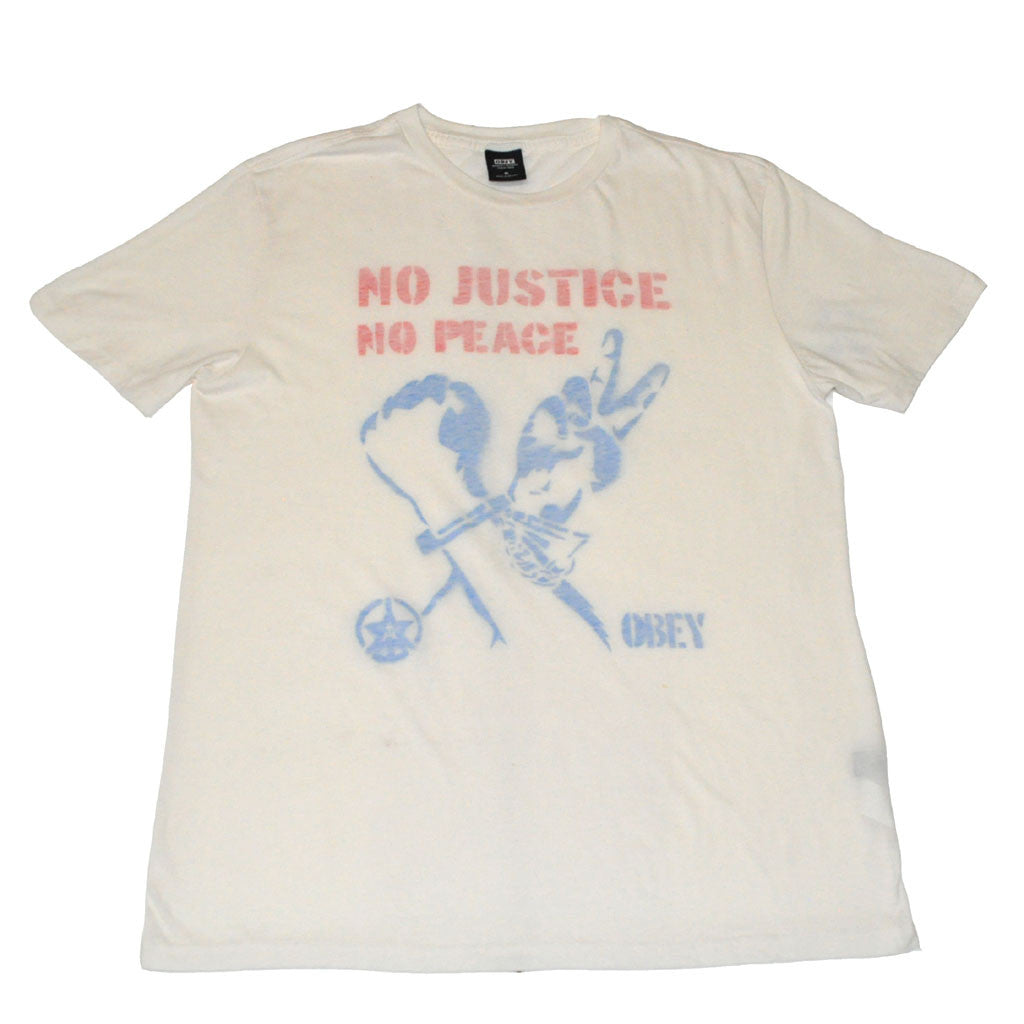 OBEY - No Justice No Peace Men's Shirt, Cream - The Giant Peach