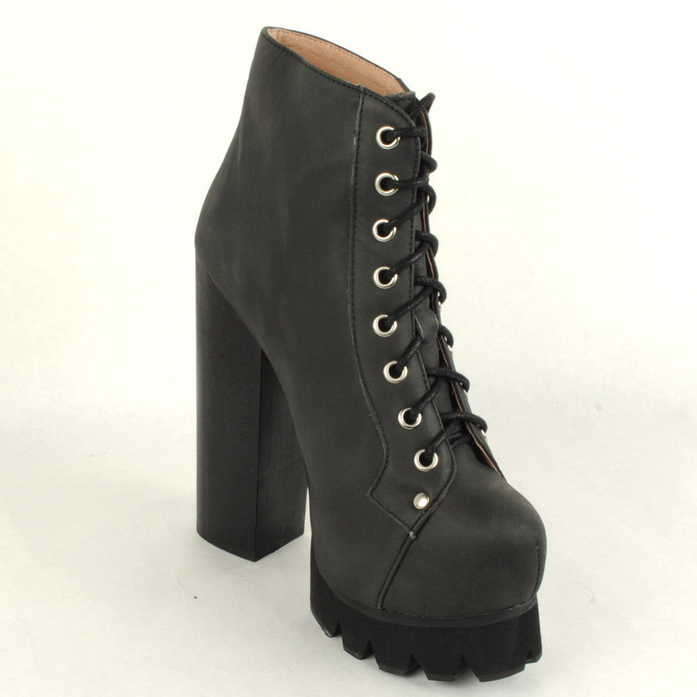 Jeffrey Campbell - Nola Lace Up Platform Boot, Black Washed - The Giant Peach