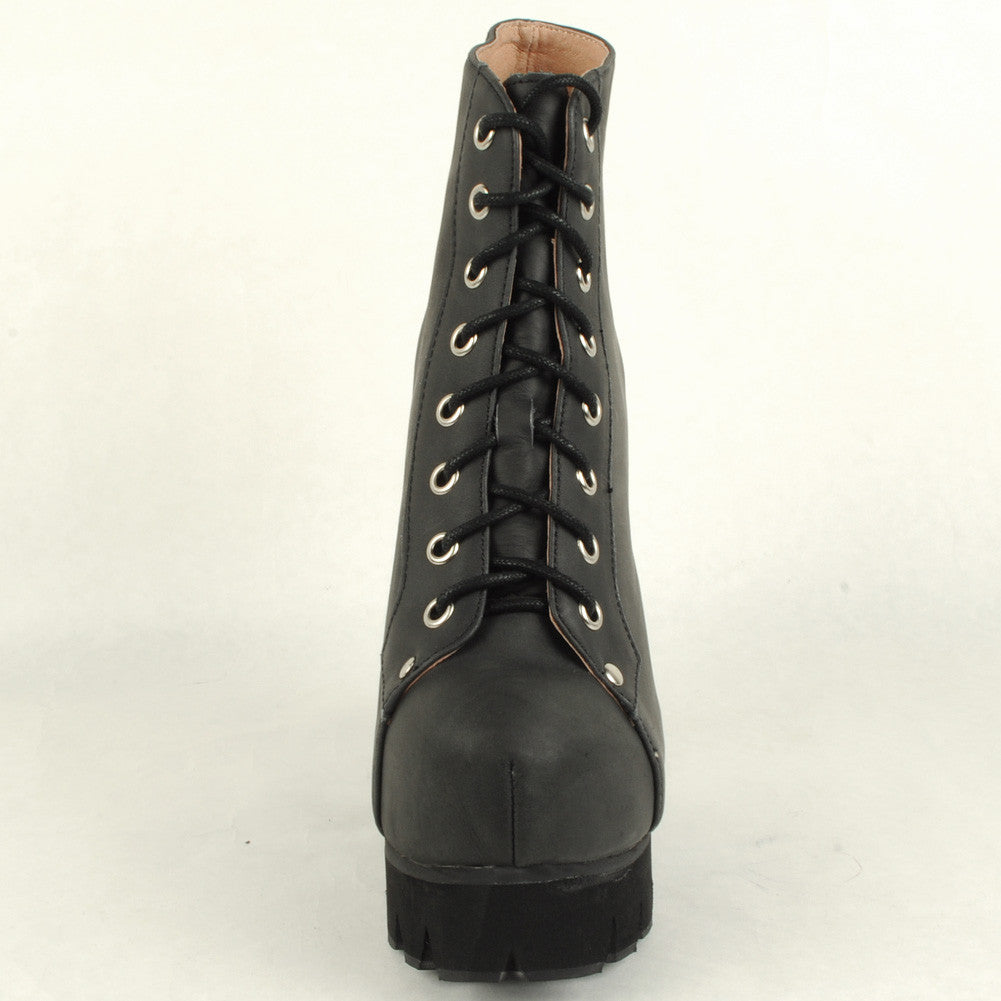 Jeffrey Campbell - Nola Lace Up Platform Boot, Black Washed - The Giant Peach