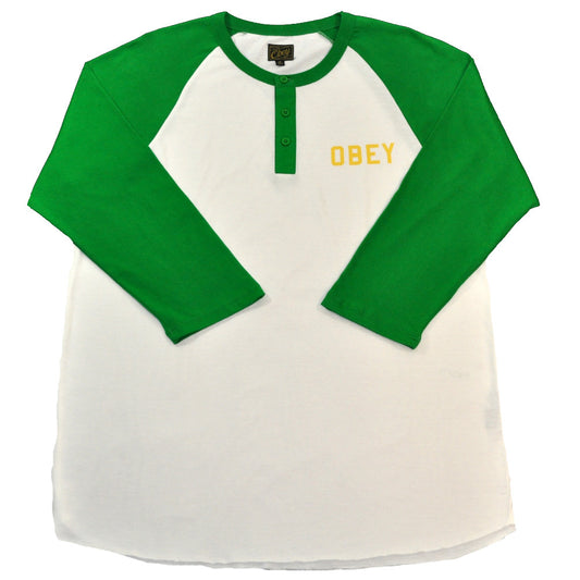 OBEY - Playoff Men's Raglan, Natural/Kelly Green - The Giant Peach