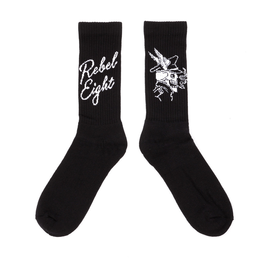 REBEL8 - Ride Hard Socks, Black/White - The Giant Peach