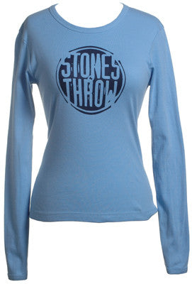 Stones Throw - Women's Distressed Crew Long-Sleeve Shirt, Baby Blue - The Giant Peach