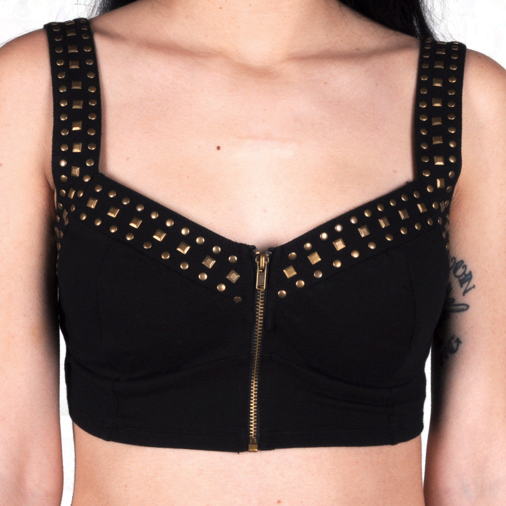 Scratch - Studded Zip Front Bustier, Black - The Giant Peach