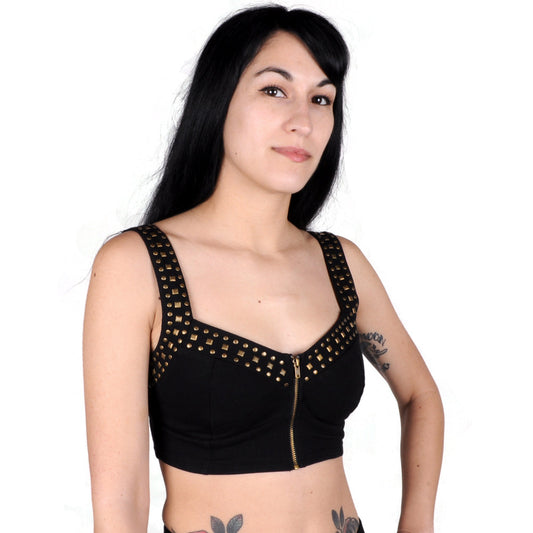 Scratch - Studded Zip Front Bustier, Black - The Giant Peach
