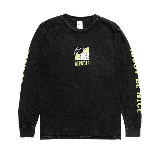 RIPNDIP - Besties Men's L/S Tee, Black Mineral Wash