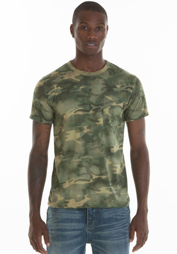 OBEY - Thrashed Slim Fit Pocket Men's Tee, Bleached Camo - The Giant Peach