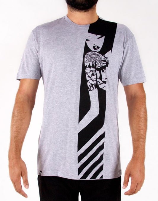 tokidoki TKDK - Tatted Lady Men's Shirt, Light Heather Grey - The Giant Peach