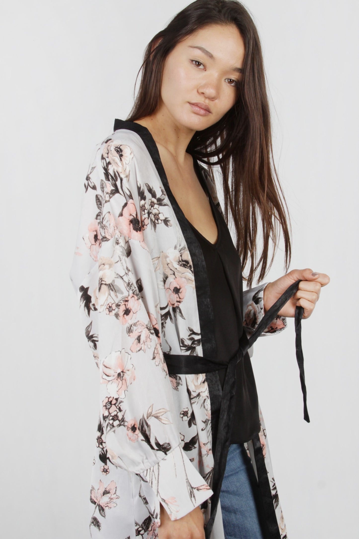 MOD REF - The Rosie Satin Cardigan, Icy Floral