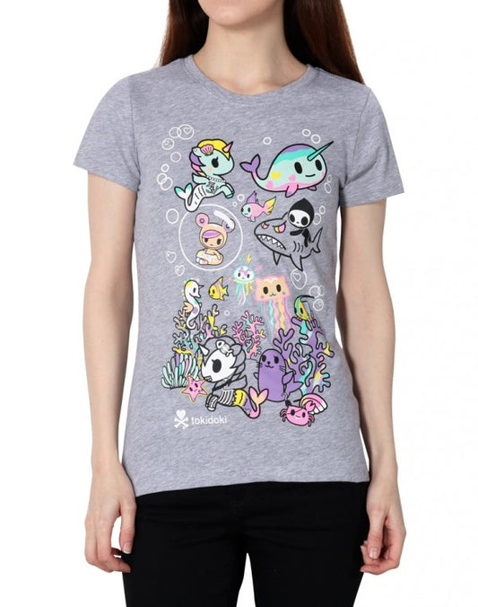 tokidoki - Under The Pier Women's Tee, Light Heather Grey - The Giant Peach